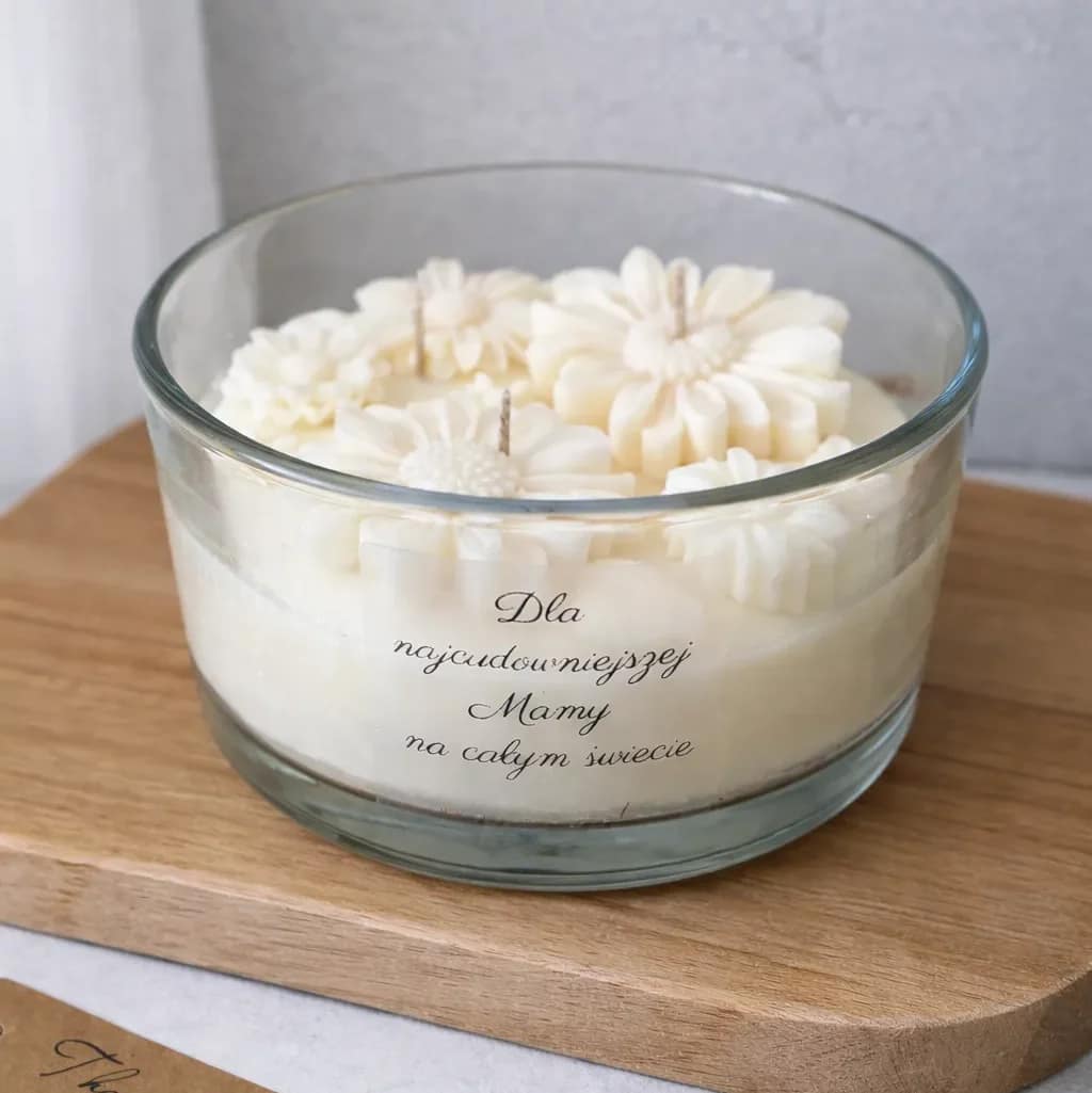Świeca sojowa w szkle XXL Stokrotki